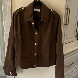 CarlyJean  Chocolate Brown Military-Style Brooks Jacket 2XL